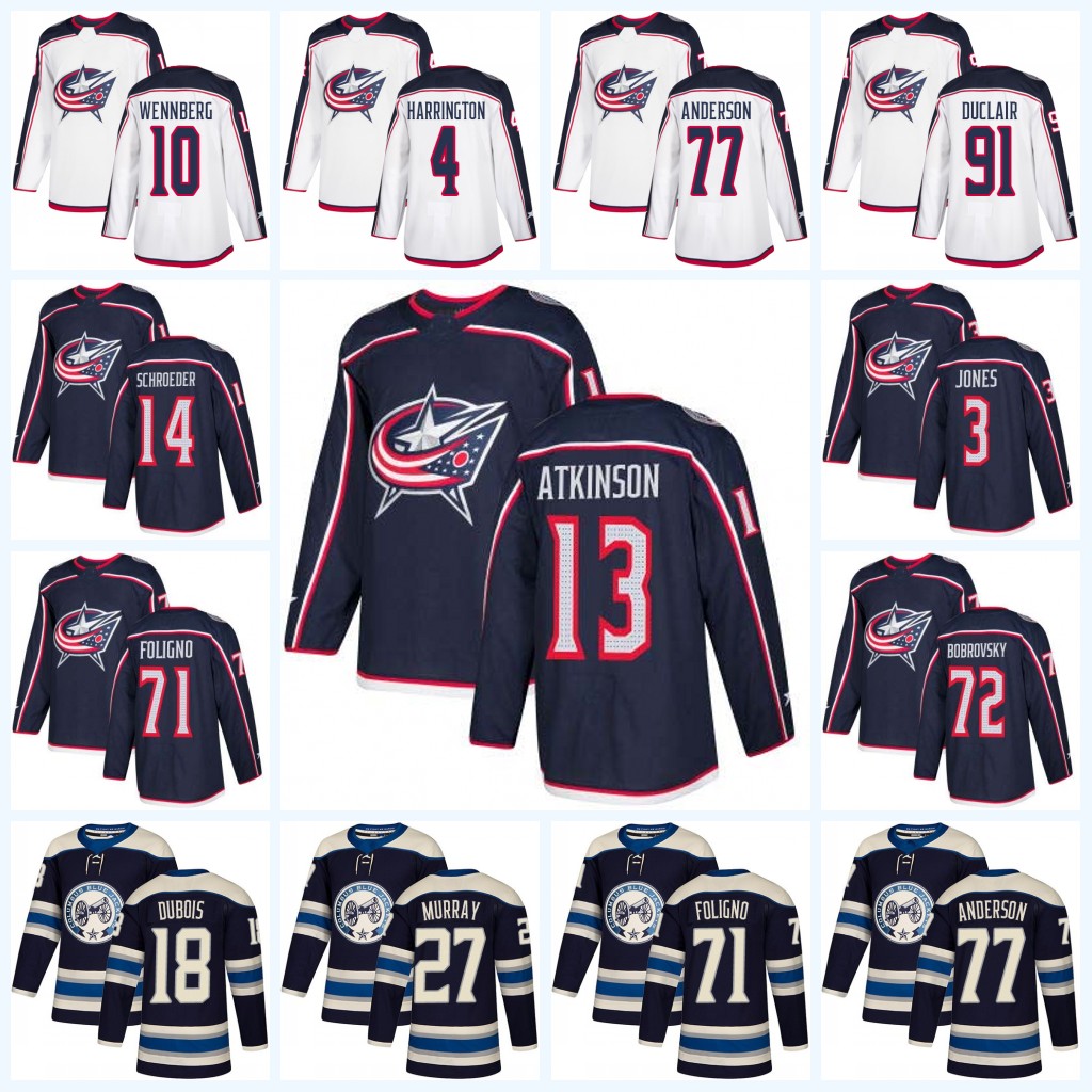 

10 Alexander Wennberg Columbus Blue Jackets Jerseys Cam Atkinson Zach Werenski Nick Foligno Joonas Korpisalo Seth Jones Riley Nash Savard, Men´s navy with patch