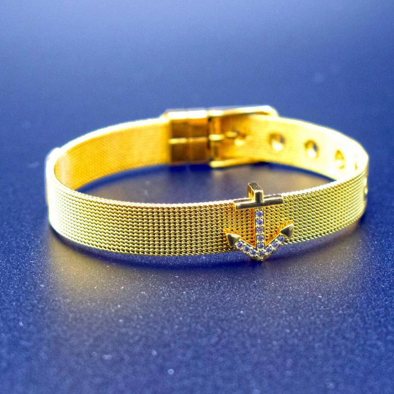 

Link, Chain Fashion Stainless Steel Woman Men Bracelet Mesh Anchor Charm Fine Bangle For Female Lover