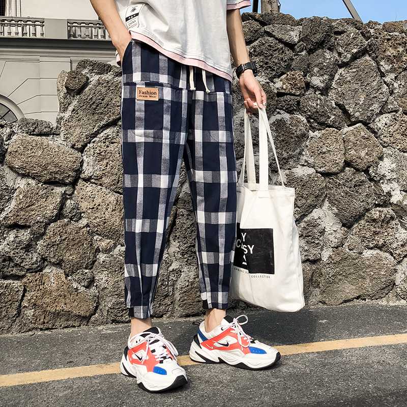 YASUGUOJI New 2020 Autumn Mens Pants Fashions Men Casual Men Checked Trousers Streetwear Contrast Color Big Plaid Pants