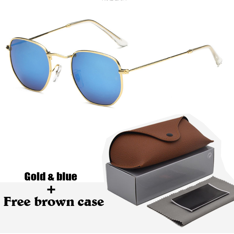 

1pcs Classic Retro Sun glasses Man women Hexagon Sunglasses Metal Frame Eyewear Glasses Oculos De Sol gafas with brown cases and box, White;black
