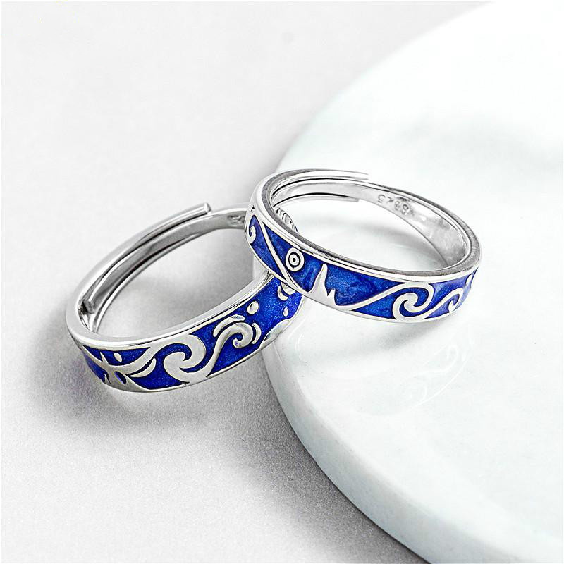 

Cluster Rings 925 Sterling Silver Couple For Women Creative Starry Sky Blue Enamel Drop Glaze Fashion Fine Jewelry Open Ring Men 925-368