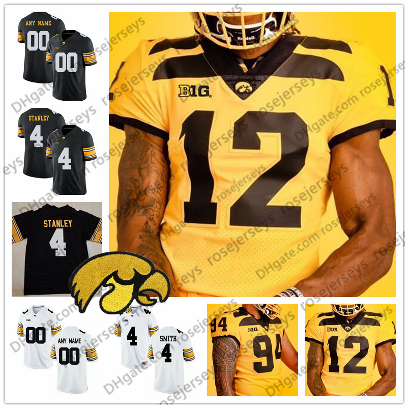 

Customized Iowa Hawkeyes 2019 New Gold Football 12 Brandon Smith White Black Yellow Epenesa Stanley Fant Stanzi Men Youth Kid Jersey 4XL