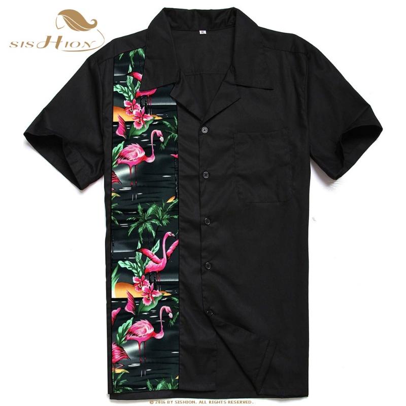 

SISHION Palm Flamingo Floral Button Up Shirt ST110 Cotton Black Classical Retro Mid-Century Inspired Men Shirt overhemd