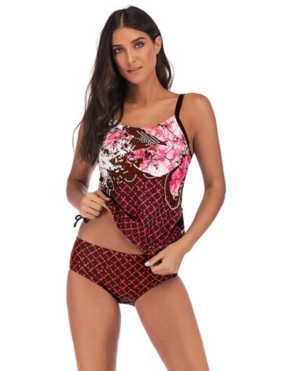 

2023 girl sports big Fat plus swimwear slim fit skirt split gradient split screen print angle swimsuit flexible stylish Bikinis sets