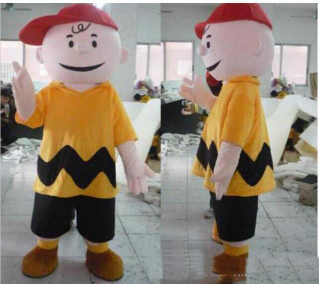 

Professional custom Charlie Brown Mascot Costume Cartoon boy Character Mascot Clothes Christmas Halloween Party Fancy Dress, Red;yellow