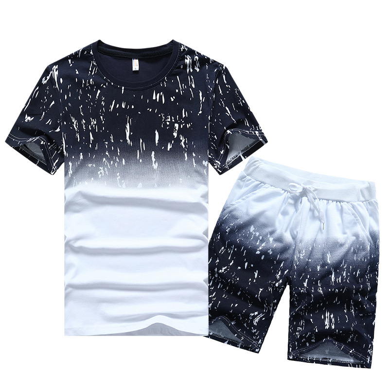 Été nouveaux hommes ensemble costumes décontractés courts vêtements de sport hommes vêtements homme deux pièces mode impression ensembles mâle sw