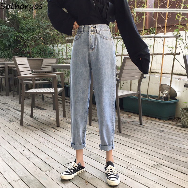 

Jeans Women Elegant Retro Korean Style Simple Elastic Waist Straight Summer High Waist Trendy All-match Womens Trousers, Light blue