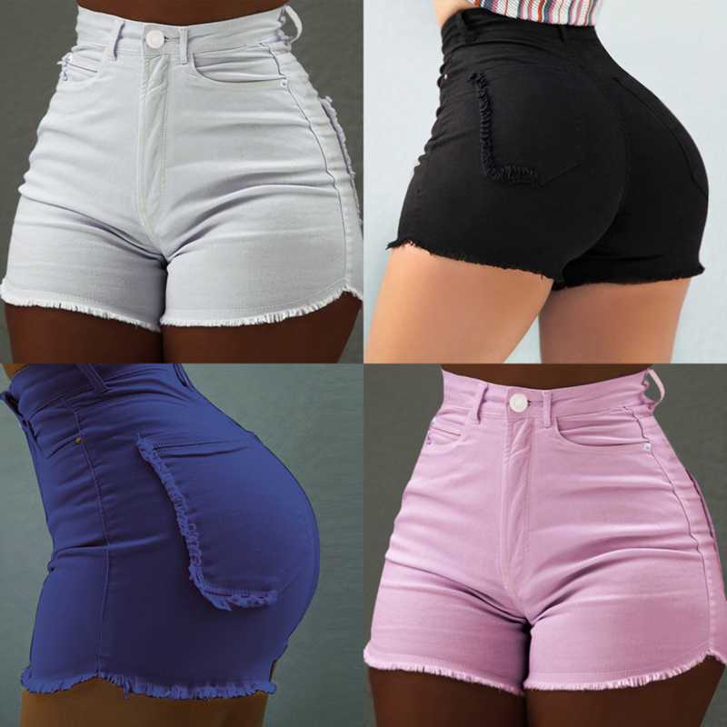 

Summer Sexy Push Up Skinny Slim Denim Short Straight Fashion High Waist Tassel Shorts Women Casual Vintage Denim Shorts, Black