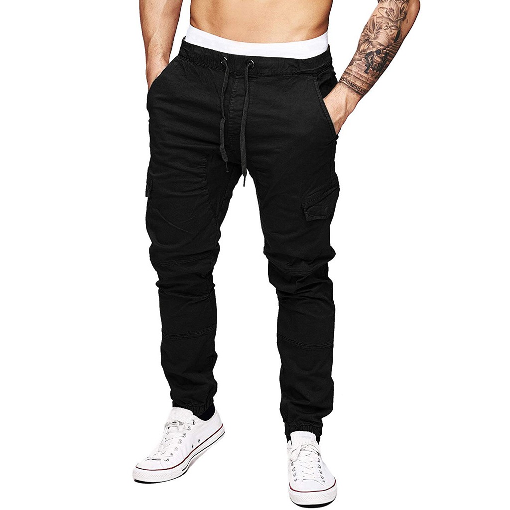 

Vogue Men's Hip Hop Sweatpants Fitness Joggers Sport Solid Bandage Casual Loose Sportswear Drawstring Male Pants, Army green