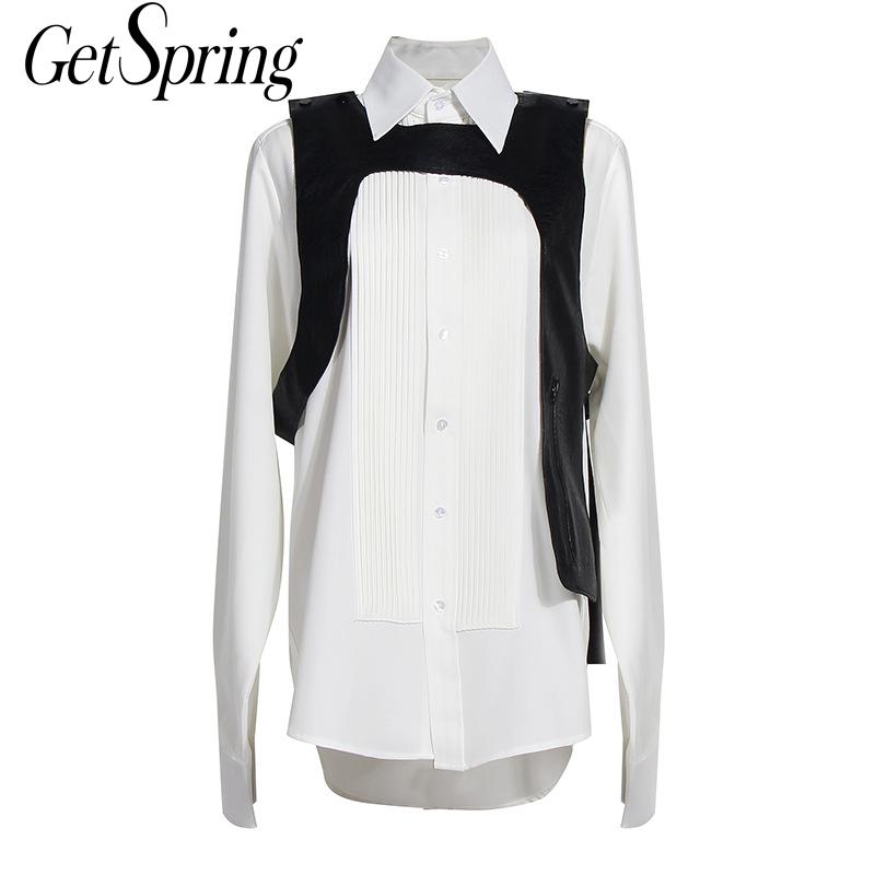 

Getspring Women Shirt Irregular Long Sleeve White Woman Blouses Shirts Asymmetry Casual Loose Women Tops Bloues 2020 New Tops