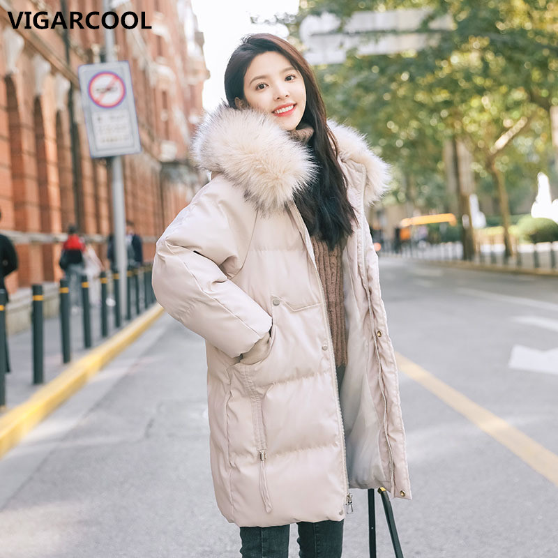 

Temperament lady style cotton jacket women' mid-length winter new loose hooded fur collar down cotton jacket ins fashion, Black