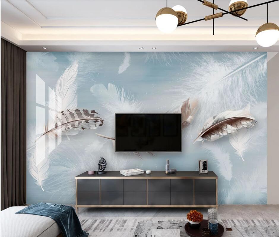 

AINYOOUSEM Modern minimalist beautiful feather background wall papier peint papel de parede wallpaper 3d wallpaper stickers, As pic