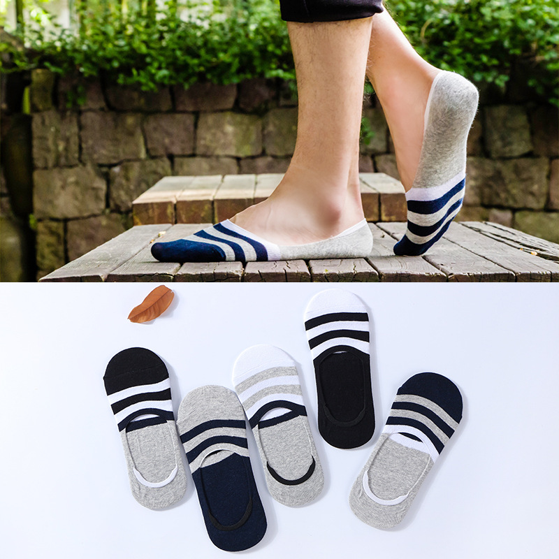 

Men's Socks Men Spring And Summer Cotton Happy Shallow Mouth Invisible Silicone Non-slip Striped Funny Sock 020801, 04