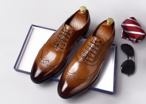 

Autumn Brogue carved England men's dress shoes business cow leather lace-up large size shoes, Brown