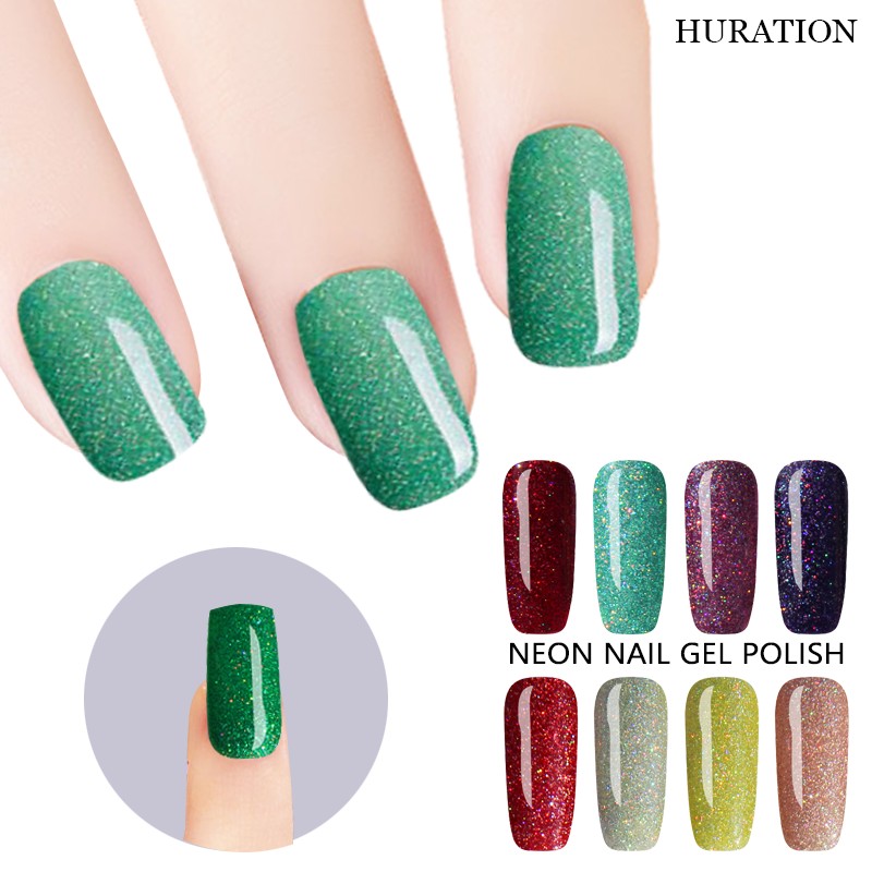 

Huration Nail Art Polish Rainbow Series Neon Gel Varnish Soak UV LED Nail Gel Polish Semi Permanent Foil Adhesive, 4006