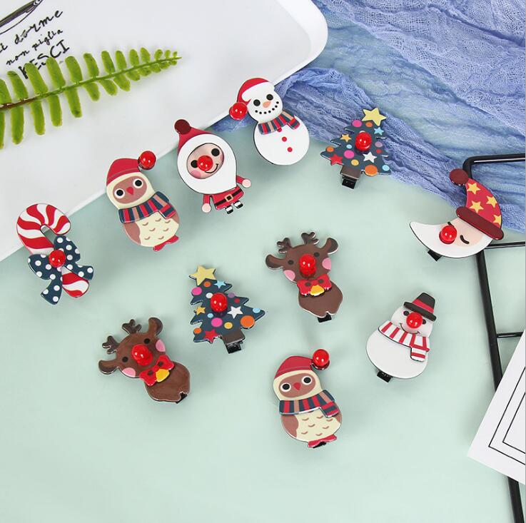 

Christmas Hair Clip Acrylic Material Accessories with barrettes Bang Clip Snow Men Tree Elk Design BB Clip Cute Girls Hair Acceessories, Slivery;white