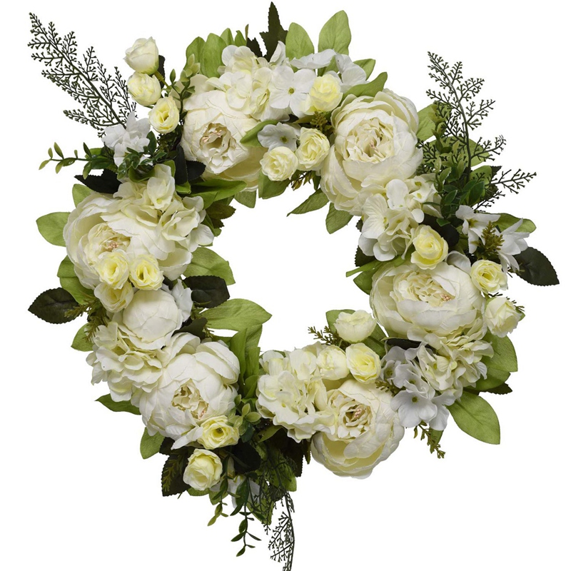 

16 Inch Peony Hydrangea Wreath,Artificial Peony Flower Wreath Door Wreath With Green Leaves Spring For Front Door,Wedding, As shown