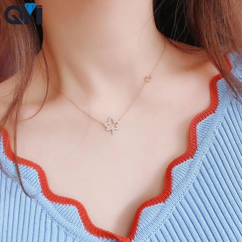 

Lockets QYI 100%18k Gold And Diamond Necklace Pendant Jewelry 0.21ct Matching O-chain