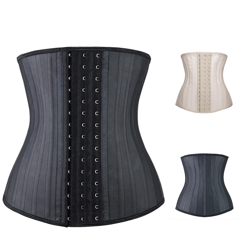 

25 Steel Boned Glossy Latex Waist Trainer Corset Waist Cincher Workout Shapewear 3 Rows Hooks Body Shaper Slimming Underwear 25cm/30cm Torso, Beige 25cm