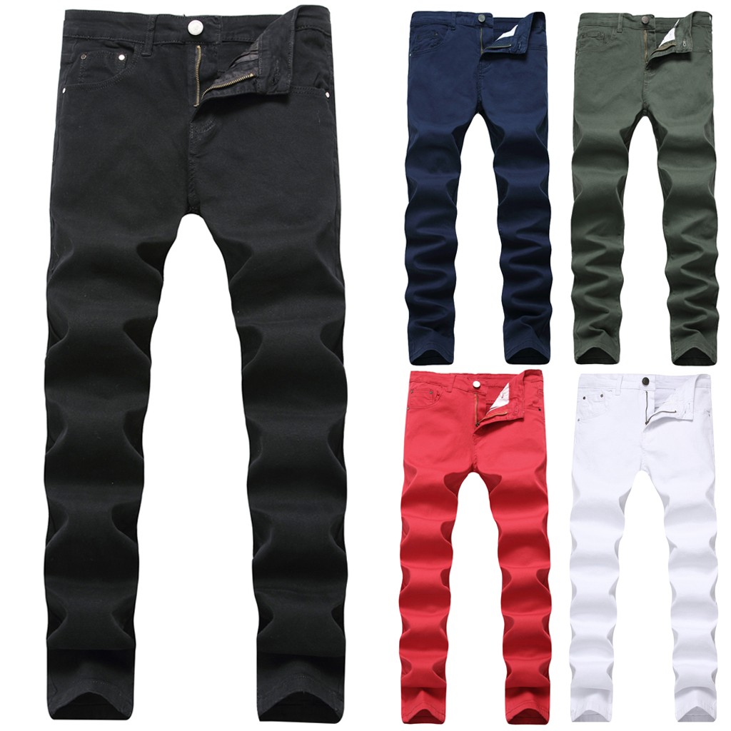 

Men's Fashion Slim Fit Personality Stretchy Casual Solid Jeans Denim Pants Casual skinny Straight Elasticity straight pant, Dark blue