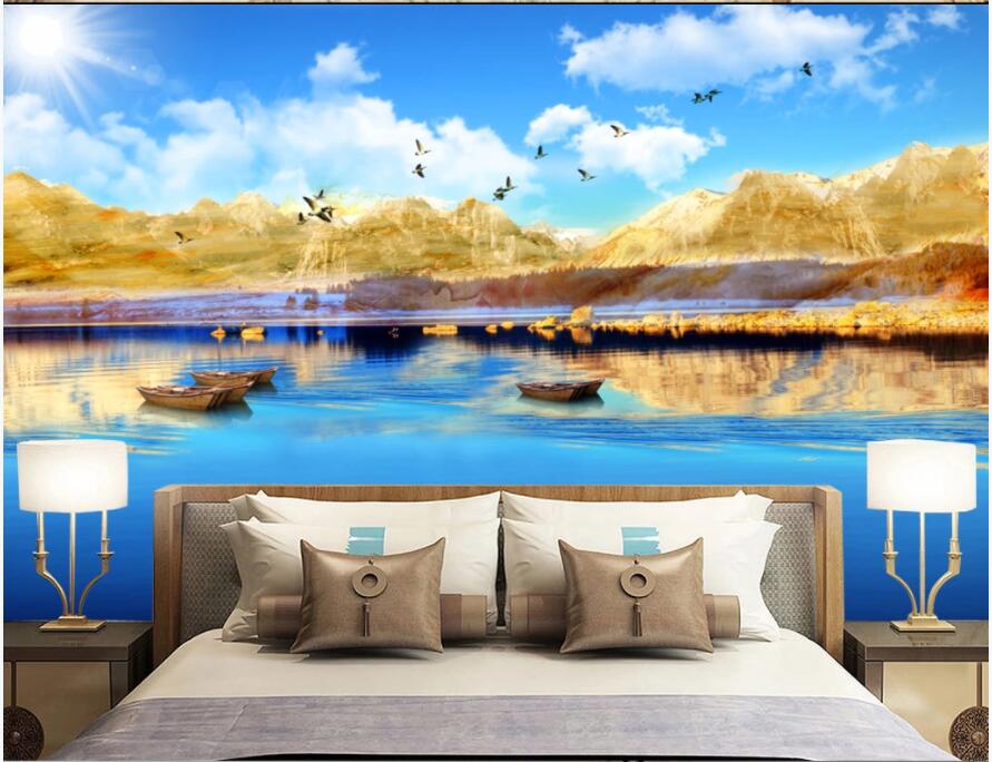 

custom photo 3d wallpaper Blue sky and white clouds lake mountain and water beautiful scenery 3d wall murals wallpaper for walls 3 d, Non-woven