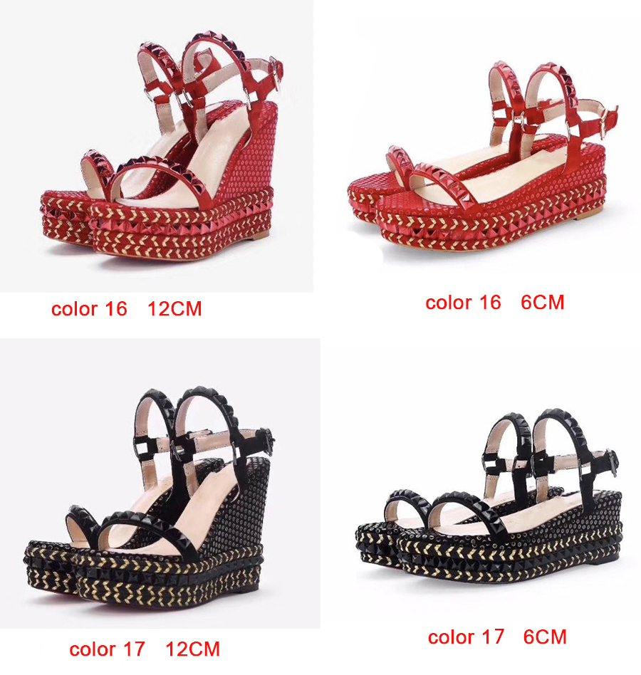 

Hot Sale-Bottom Studs Wedge Platform Sandals Fashion Ladies Wedge Cataclou Sandals Spikes Rivets Studded Shoes, Color 3