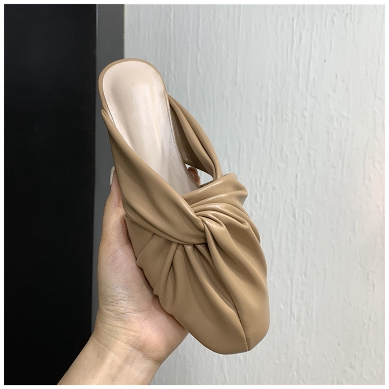 

Women Fashion Round Toe Slippers New Bow-Knot Slip On Mules Sandal Flat Heel Elegant Women Slides Casual Slipper, Beige