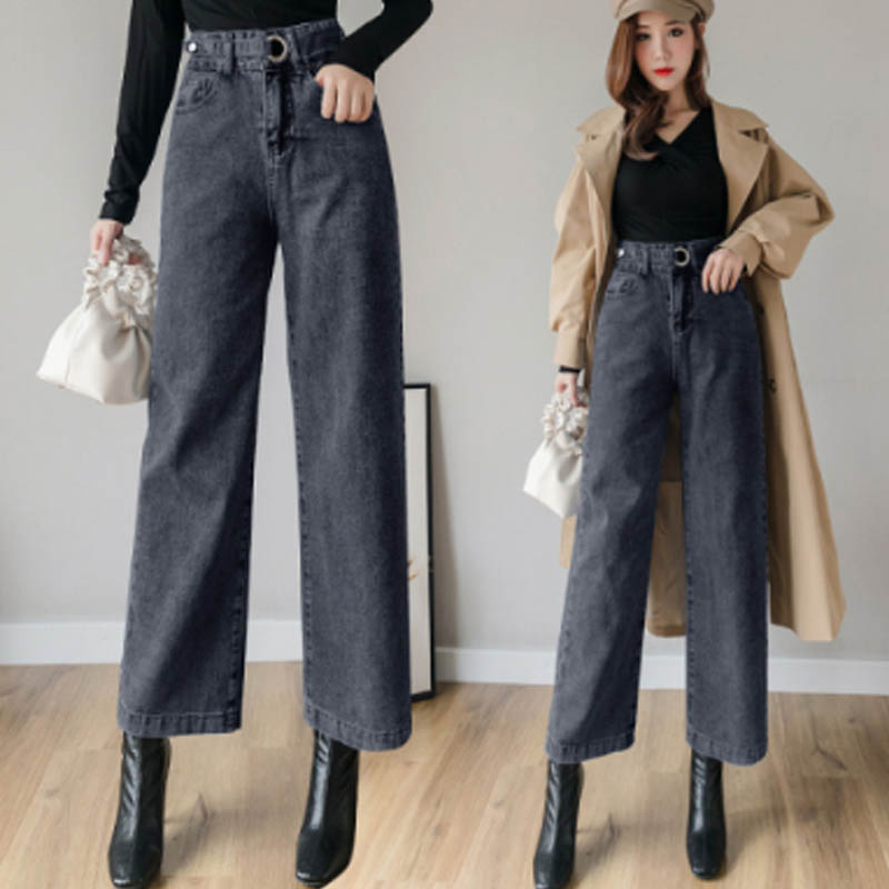 

Women Jeans Plus Size Jeans Straight Wide Leg Woman Mom High Waist Denim Pants Flare Winter Pants Trousers Spring 2020, Black