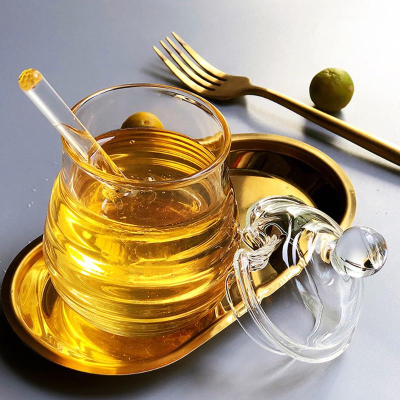 

265ml honey pot with stirring stick Crystal glass honey bottle seasoning juice bottle material edible PS
