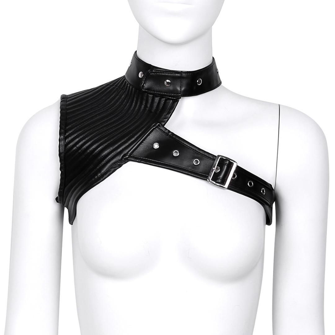 

Catsuit Costumes Fashion Women Wet Look Faux Leather Halter Neck One Shoulder Adjustable Steampunk Gothic Body Chest Harness Corset Bustier, As pic