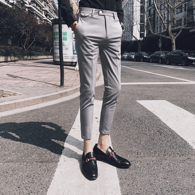 

2020 spring men's Slim Korean casual nine points small trousers British style fashion trend wild tight pants, Black
