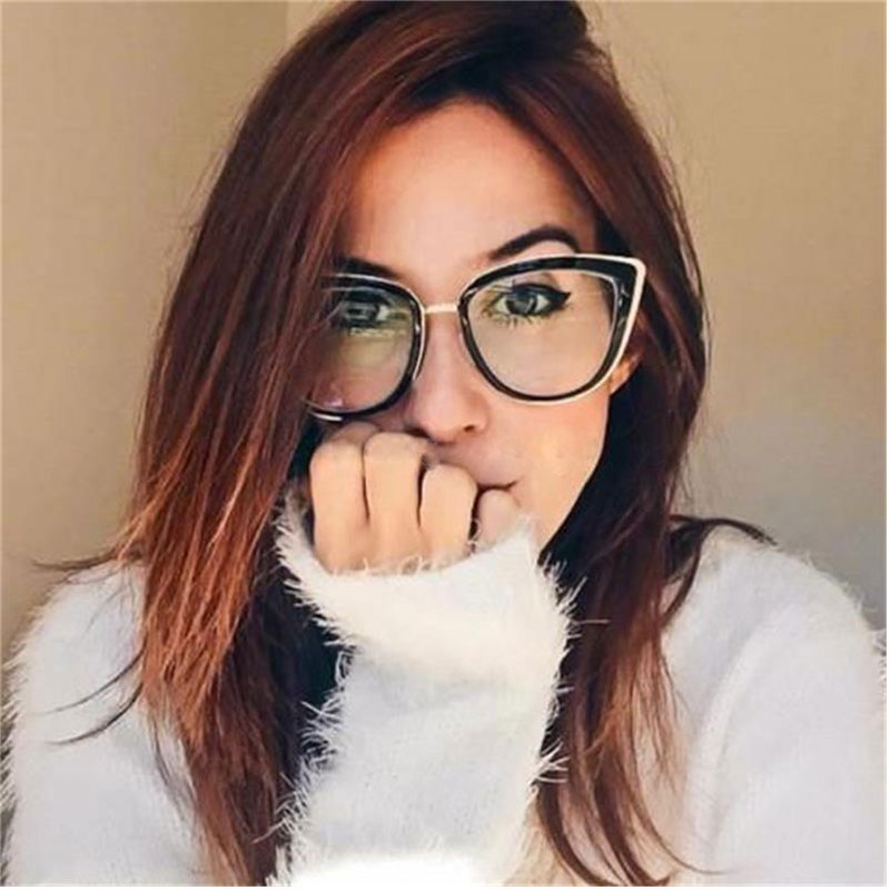 

Vintage Leopard Spectacle Frame Women's Transparent Cat Eye Glasses Clear Lens Myopia Nerd Gold Rimmed Glasses Luxury Designer Eyewear, Silver