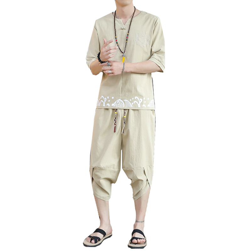 

Men's Casual Tracksuit Shorts Sleeve T-Shirts and Shorts Running Jogging Athletic Chinese Style Sports 2 Piece Set Outdoor Wear, Black