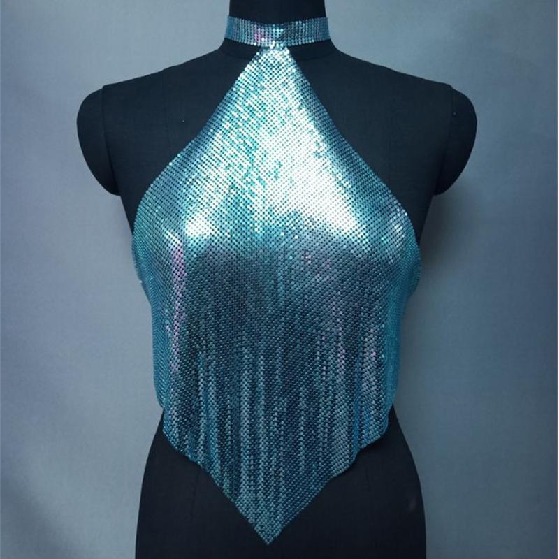 

Sexy Halter club outfits crop top women vintage short summer tops woman gothic cami party womens tank top t shirt bustier 2020, Blue