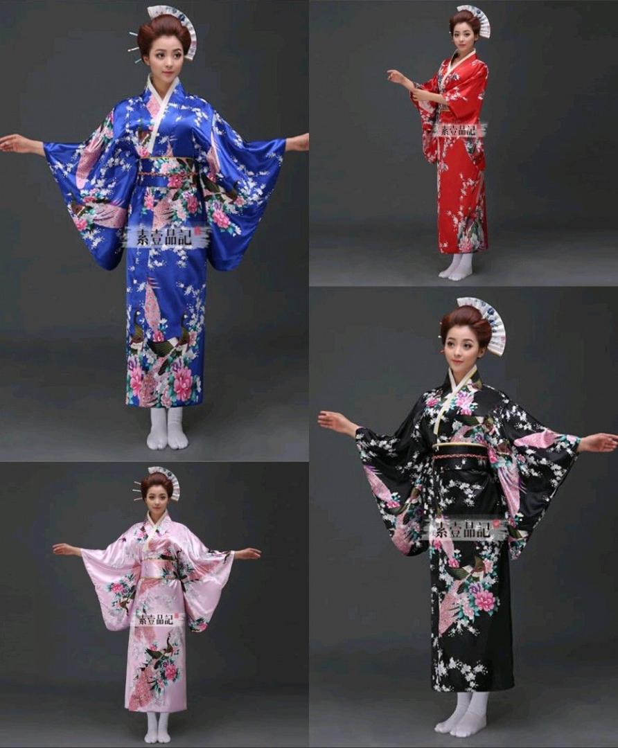 

5 colors Japanese Kimono Vintage Yukata Haori Costume Geisha Dress Obi Cosplay Gown
