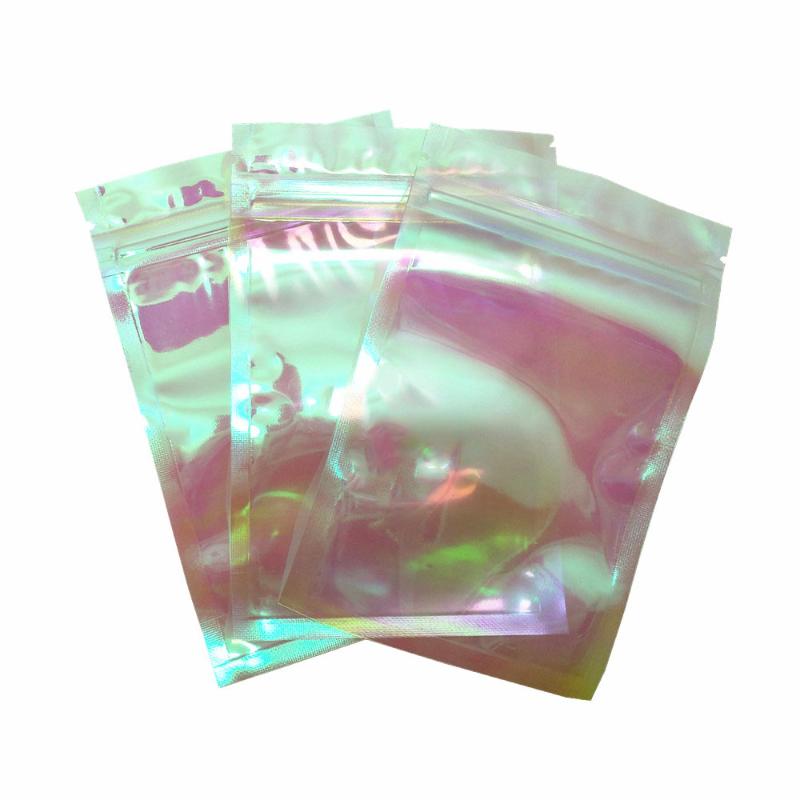 

100Pcs Plastic Holographic Clear Packaging Bags Zipper Packing Pouch Gifts Grocery Storage Package Bags 6 Sizes
