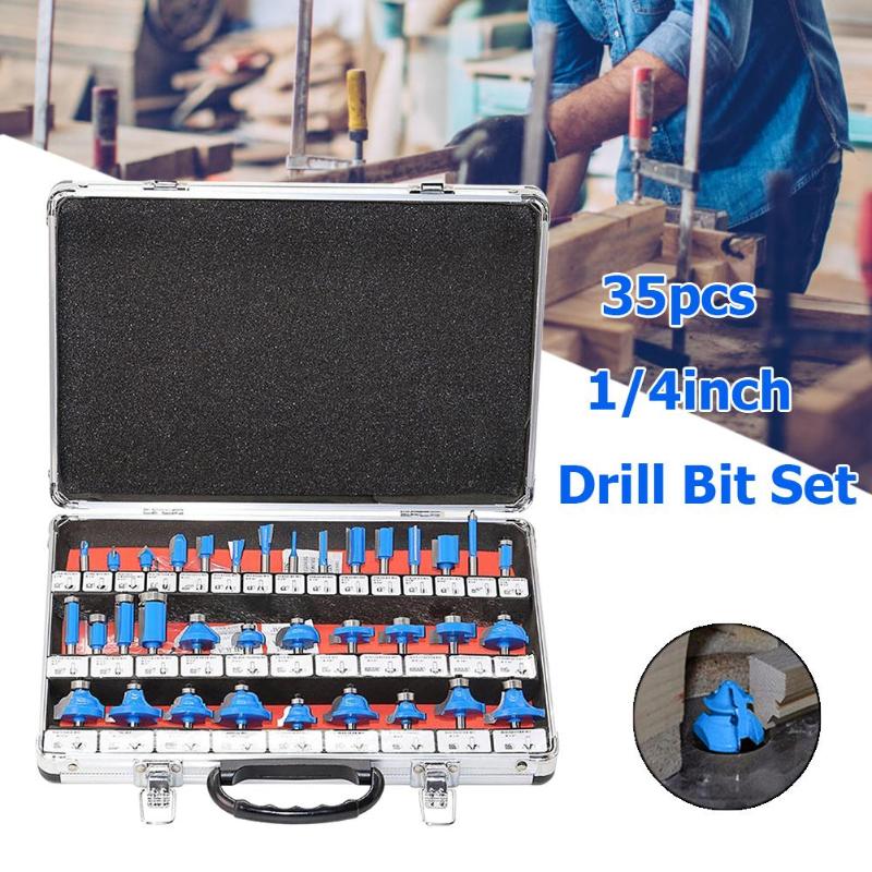 

15/35pcs 1/4inch Milling Cutter for Wood Router Bit Set Shank Mill Woodworking Wood Cutters Tool for Floor Engraving Cutting