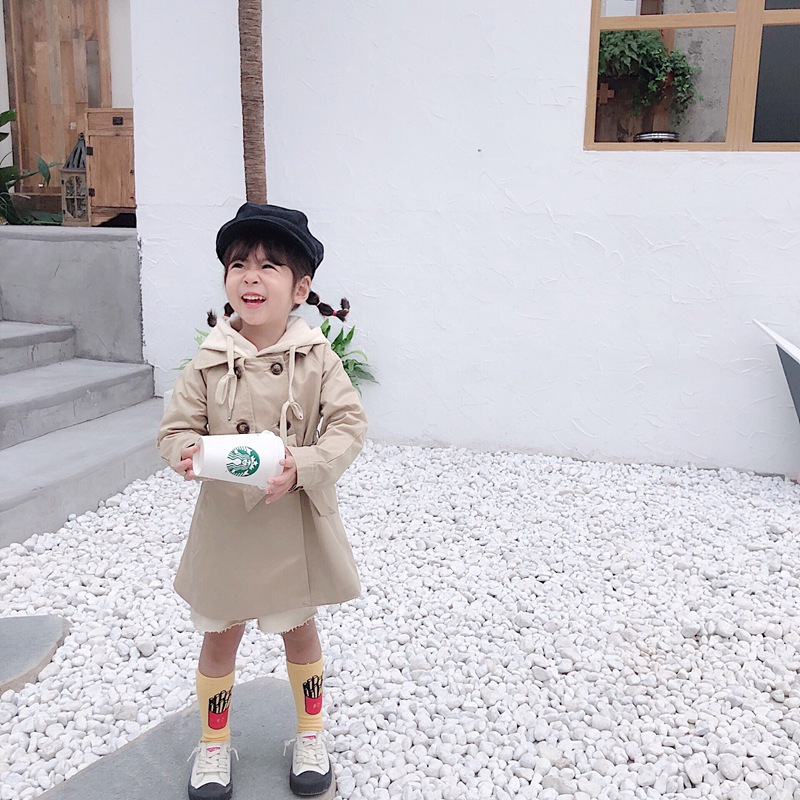 

New autumn Korean style long section solid color turn down collar double breasted windbreak jacket outwear with big belt for girls, Khaki