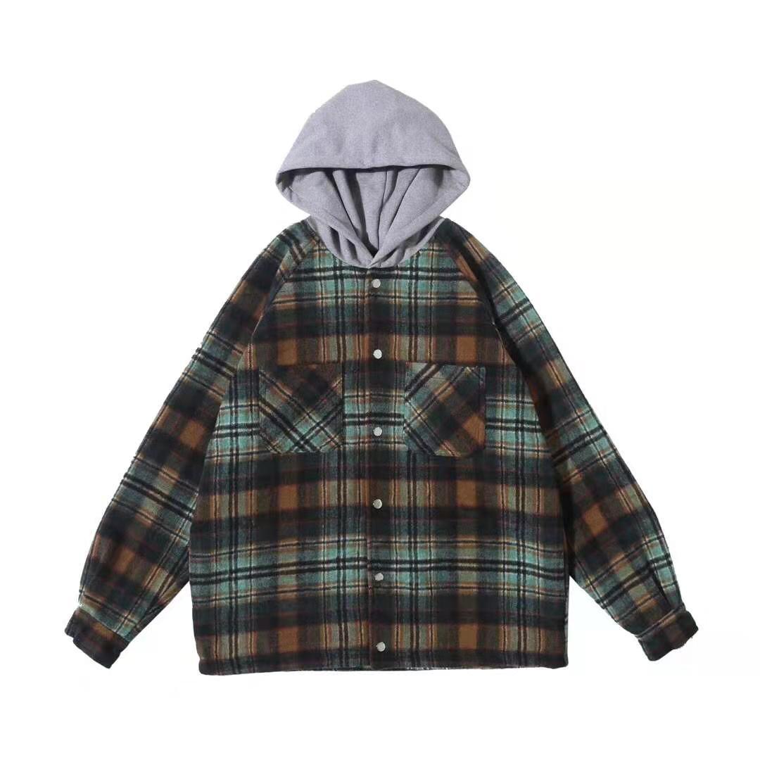 

Mens Jackets Represent Loose Hooded Jacket Woolen Flannel Plaid Shirt Coat Retro Fashion High Street Oversize Outwear Hoodies