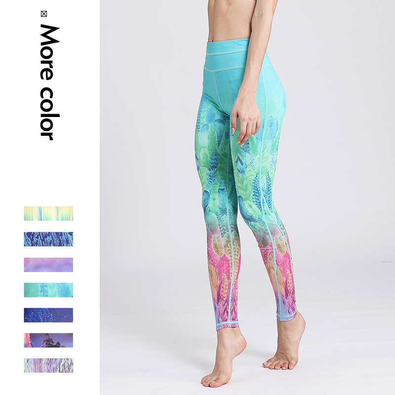 

2020 New yoga pants High waist slim fit print yoga pants quick-drying stretch fitness print fitness running trousers, Hk94