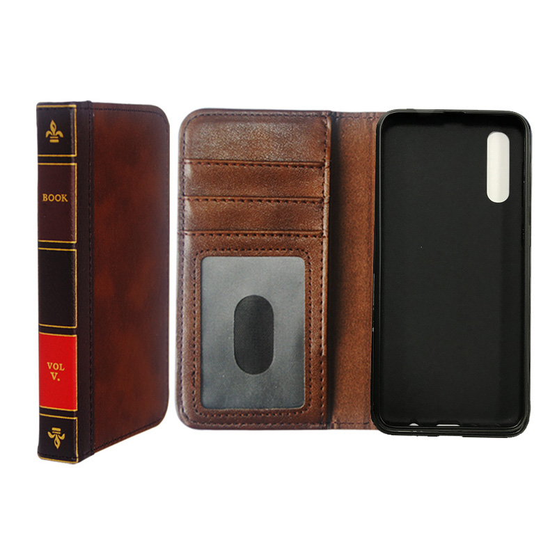 

Hot Sell Flip Leather cell Phone Case for Samsung A50 Cover Wallet Retro Bible Vintage Book Business Pouch, Brown