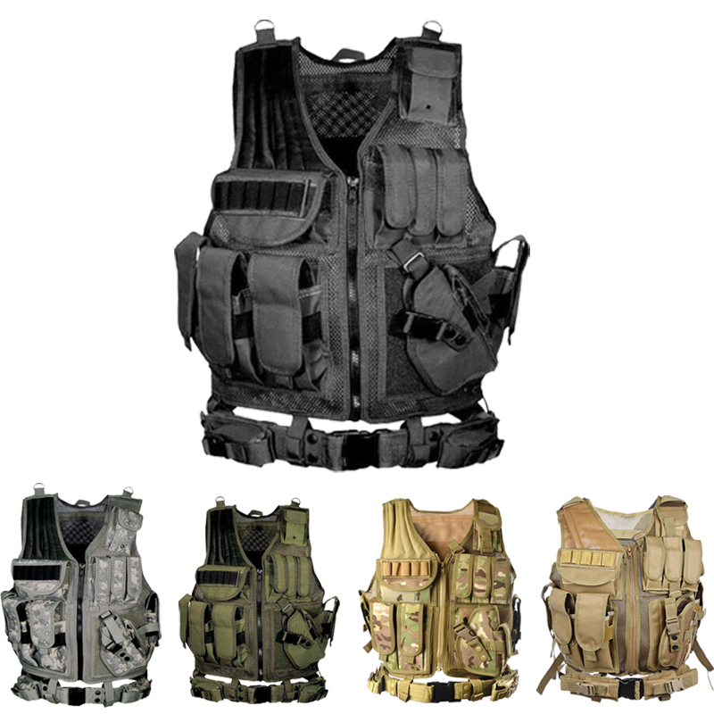 

Tactical Vest Multi-pocket SWAT Army CS Hunting Vest Camping Hiking Accessories T190920, Black