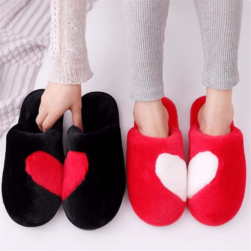 

heart Plush slippers women men Home Slippers Cute couple warm Comfortable red indoor house lovely lover gifts shoes, Pink