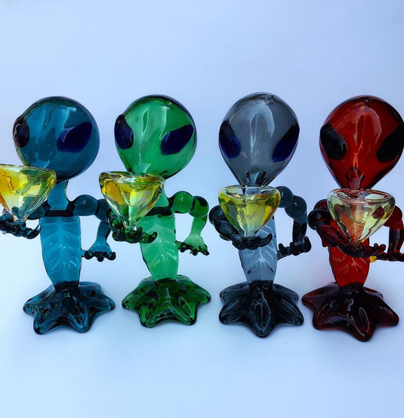 

Newest Colorful Pyrex Glass Handmade Handpipe Alien Shape Bong G Hookah Smoking Portable Innovative Design Filter Tube High Quality DHL Free