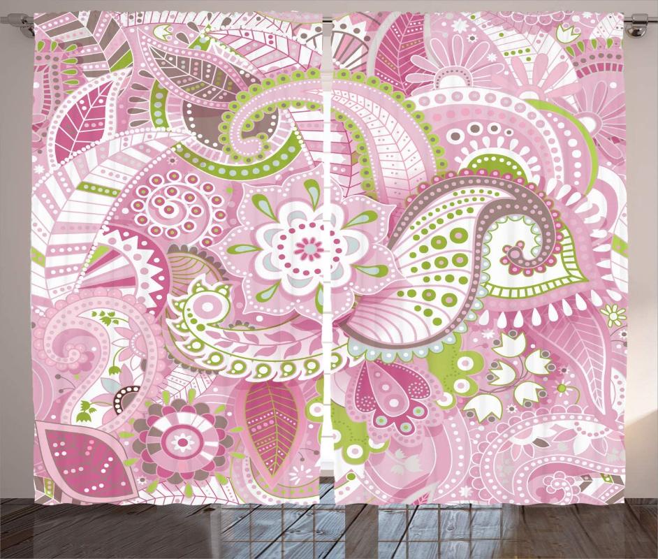 

Flower Curtains Lively Colorful Paisley Pattern Print with Floral Design Dots Swirls Stripes and Leaves Living Room Bedroom, As pic