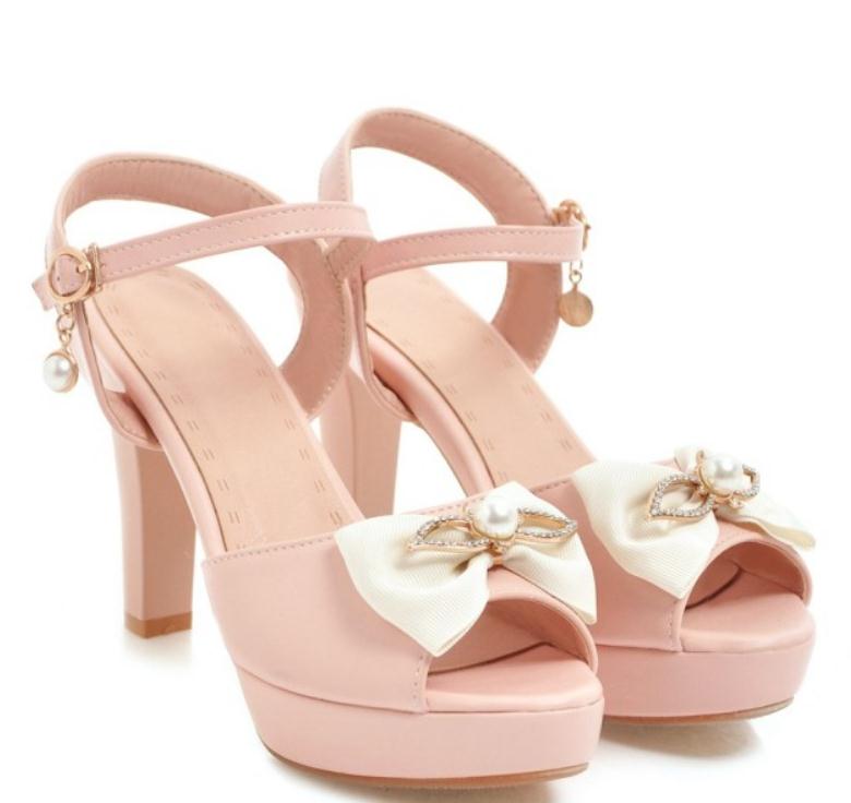 

2019 bowknot Women's Sandals in Summer with New style High heel Coarse heel waterproof table @168, White