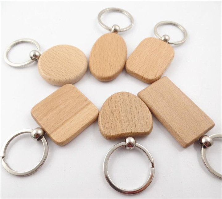 

Natural Wooden Key Ring A Variety of Shapes Round Square Heart Key Chain Ctrative Anti Lost Wood Keychain T391