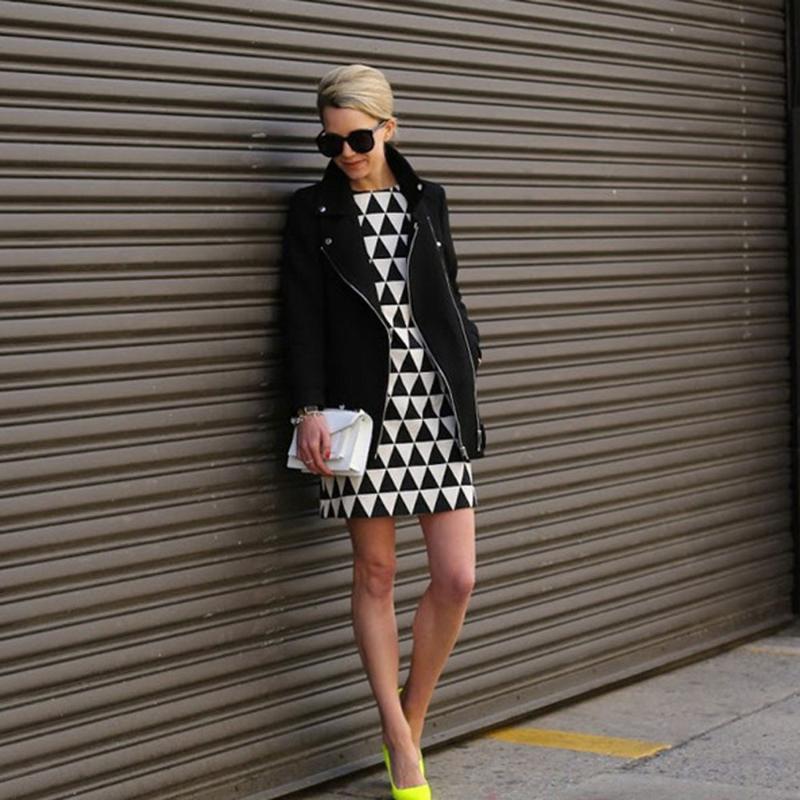 

Fashion Women' Sexy Summer dress elegant Casual Sleeveless Triangle Black and White Print Beach Party dress female sundressW528