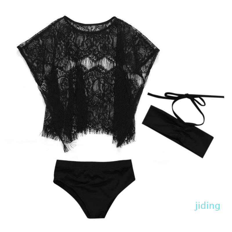 Wholesale-1-6Y New Baby Girls Clothes Sets Kids Swimming Costume Bathers Bikini Sets+Lace Floral Cover-Ups Swimsuit 3PCS Beach Outwear-image-543073011