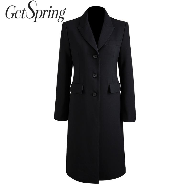 

GetSpring Women Woolen Coat Long Sleeve Single Breasted Long Woolen Jacket Temperament Woonlen Overcoat Autumn Winter 2019 New, Black
